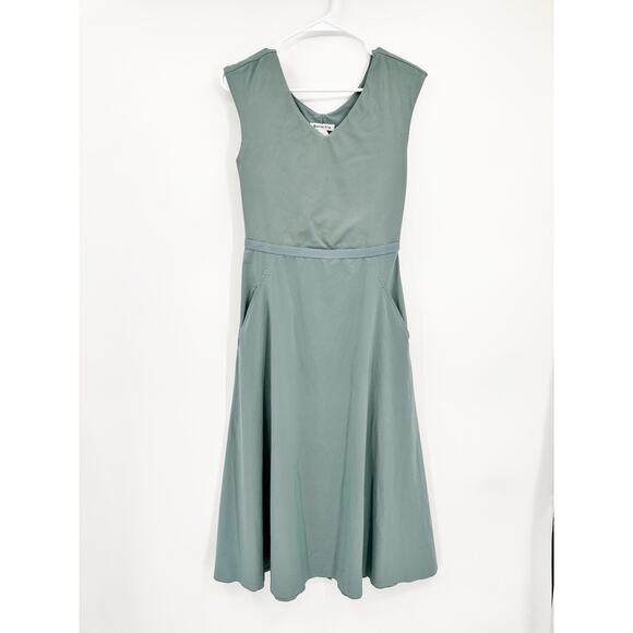 Athleta Ryder Sage Sleeveless A-Line Athleisure Midi Dress w Pockets Size Small - Picture 2 of 5